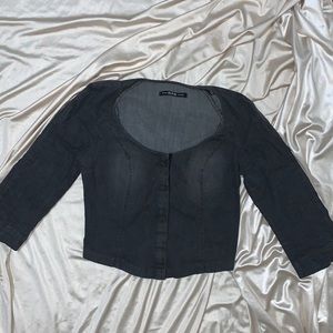 GAS Jeans Hook and Eye Grey Top Size Medium Y2K | Grey Stretch Denim Corset Top